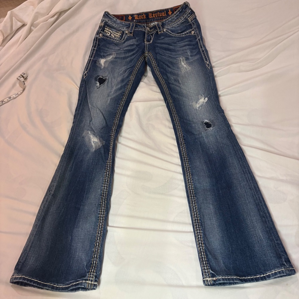 Rock Revival Heidi Bootcut Jeans Womens 26 Distressed Medium Wash Blue Denim